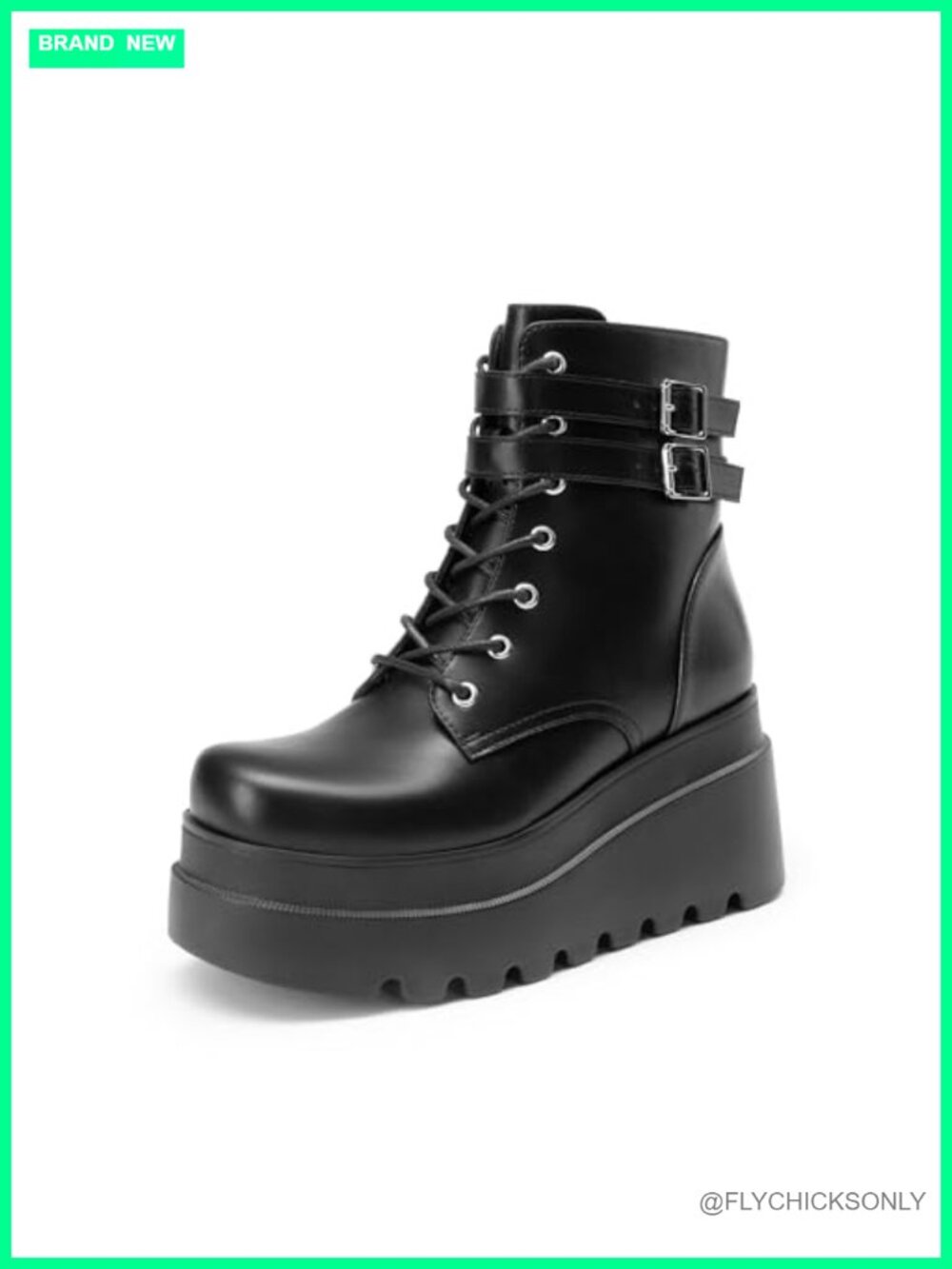 Women's Faux Leather Platform Combat Boots Lace Up